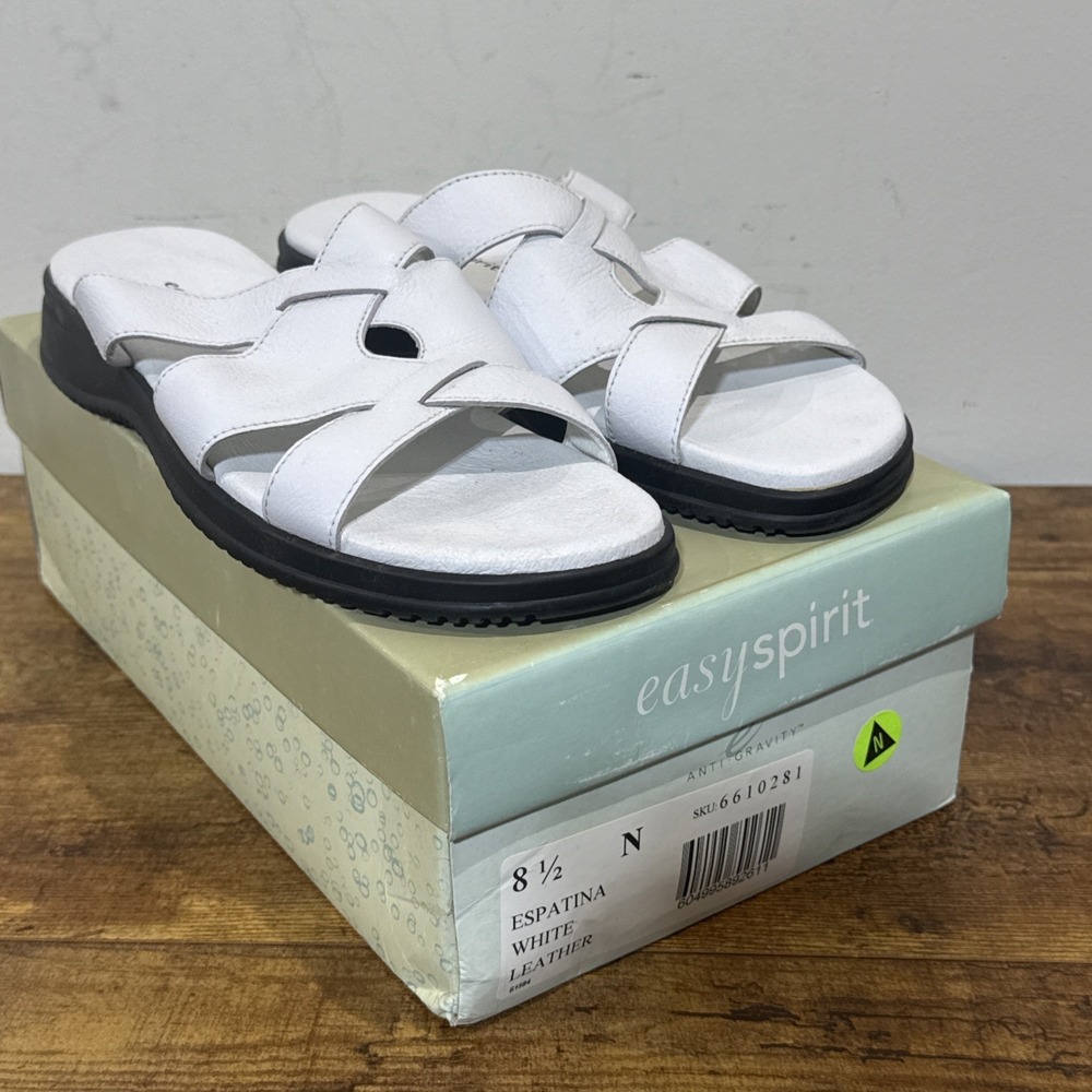Easy Spirit Espatina Anti-Gravity White Leather Sandals Women's 8.5M NIB